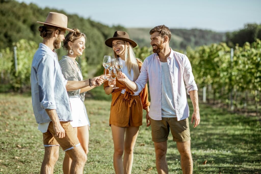 gente tomando vino